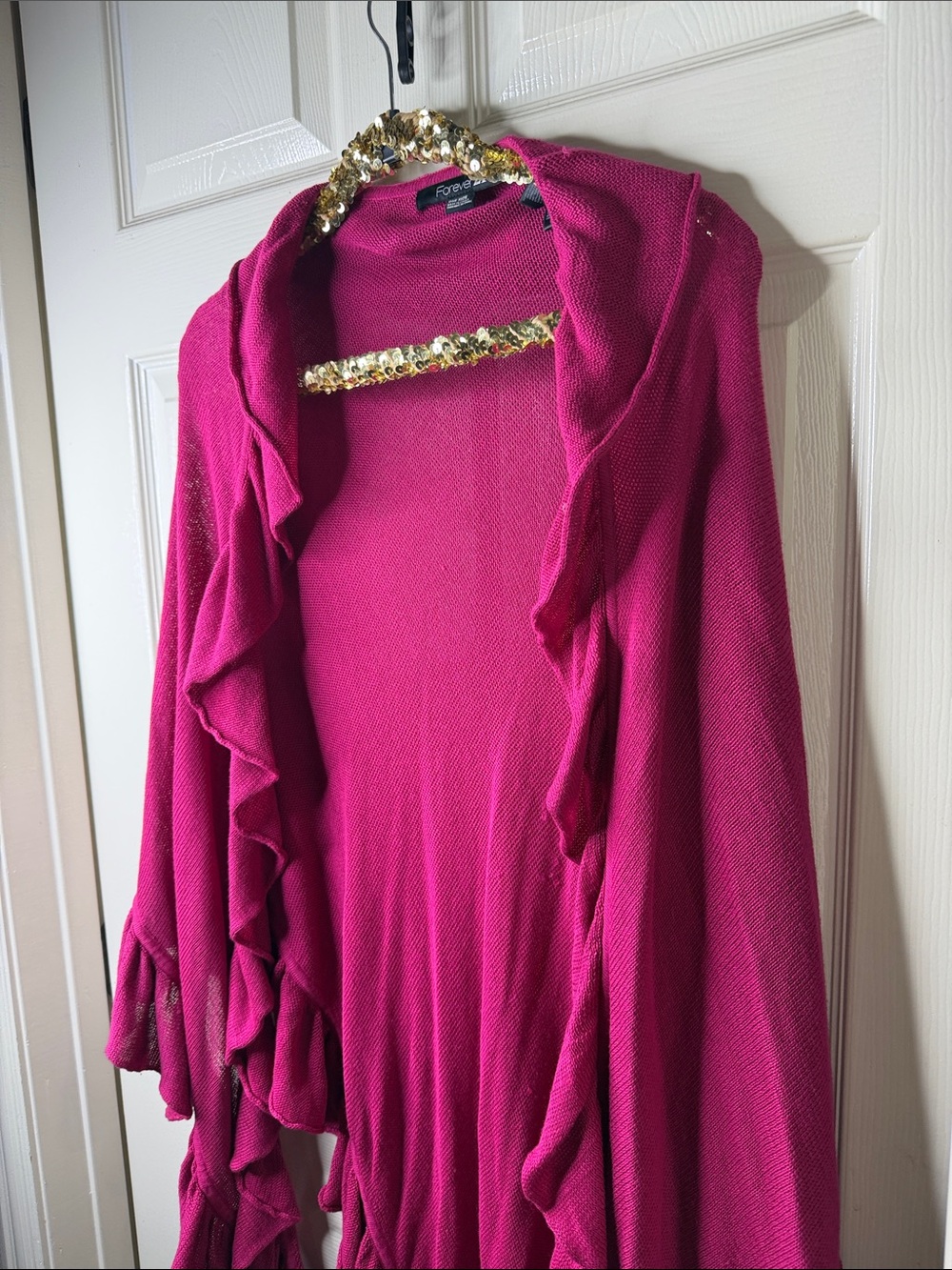Forever 21 Hot Pink Ruffle Open-Front Cardigan - Picture 3 of 4
